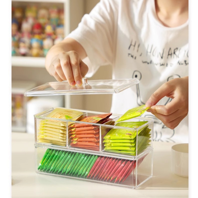 分格透明带盖茶包收纳盒