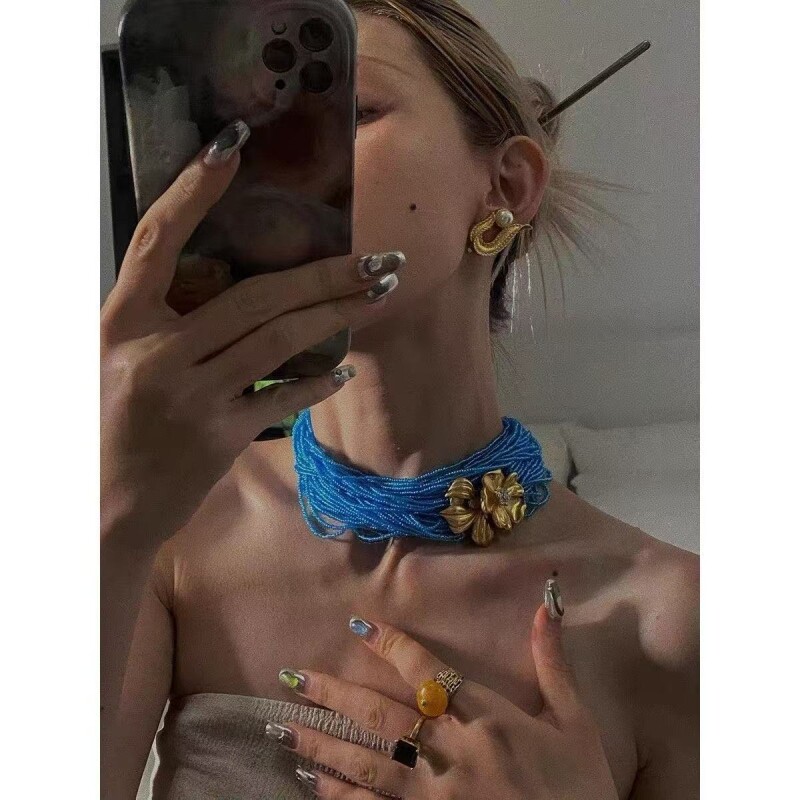 博主搭配腰链华丽复古宫廷感中古风夸张多层串珠花朵项链