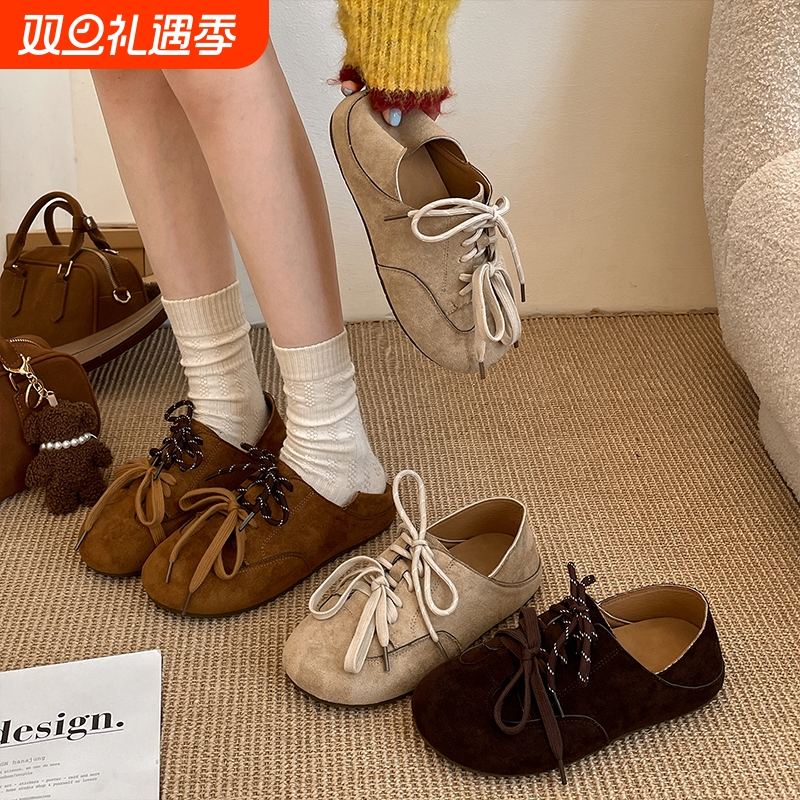 复古棕色法式平底全包勃肯鞋女2025新款秋季配裙子百搭软底单鞋子