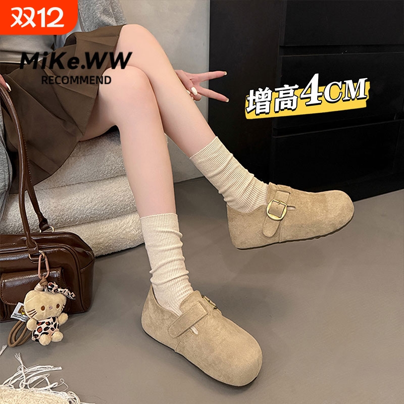 厚底内增高全包勃肯鞋女鞋子2025新款秋一脚蹬博肯单鞋乐福豆豆鞋