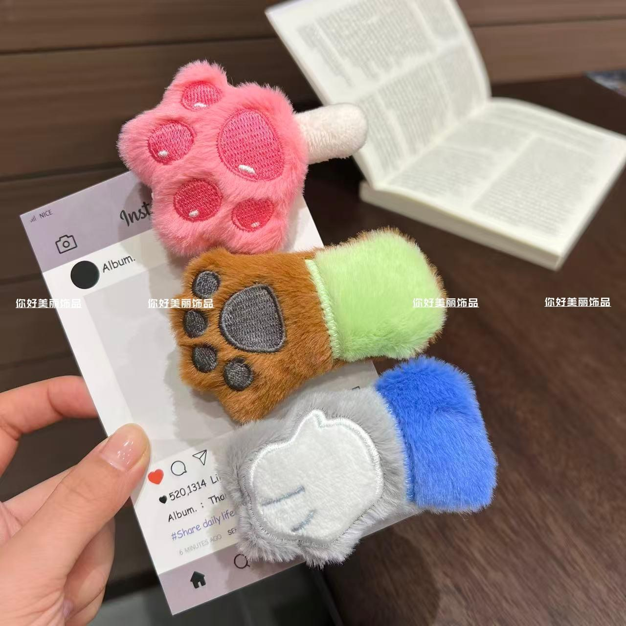 可爱卡通抓抓冰棍猫爪动物发夹少女刘海侧边夹秋冬毛茸茸发卡狐狸