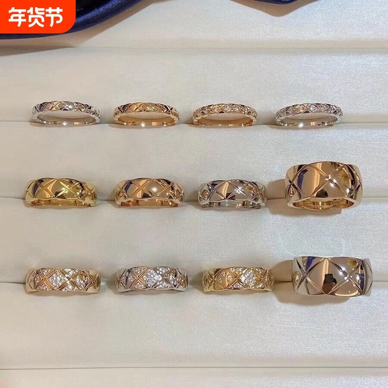 高级感小香风CNCV素圈食指戒指女轻奢不掉色指环玫瑰金黄金宽版