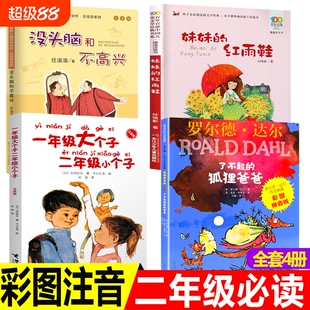 二年级必读老师推荐课外书阅读书籍了不起的狐狸爸爸彩图注音版没头脑和不高兴妹妹的红雨鞋上册一年级大个子小个子拼音成语童话