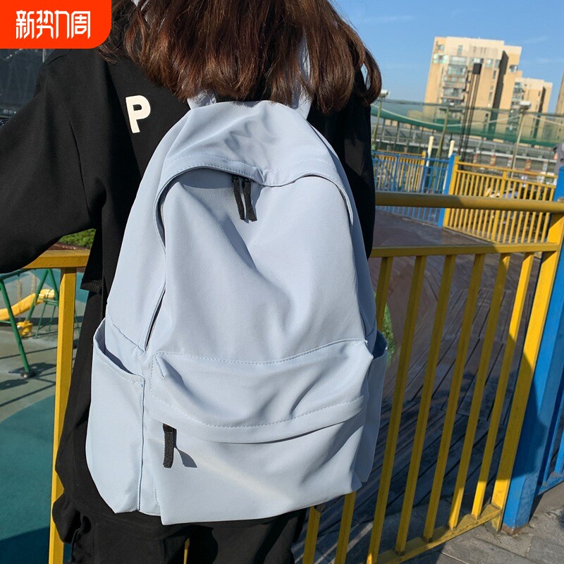双肩包背包书包男女大学生大容量初中学生黑色尼龙蓝色防水纯色