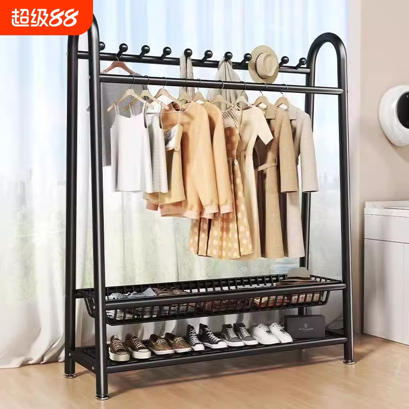 挂衣架卧室落地衣架移动家用置物架挂衣服架子室内简易衣帽架双层