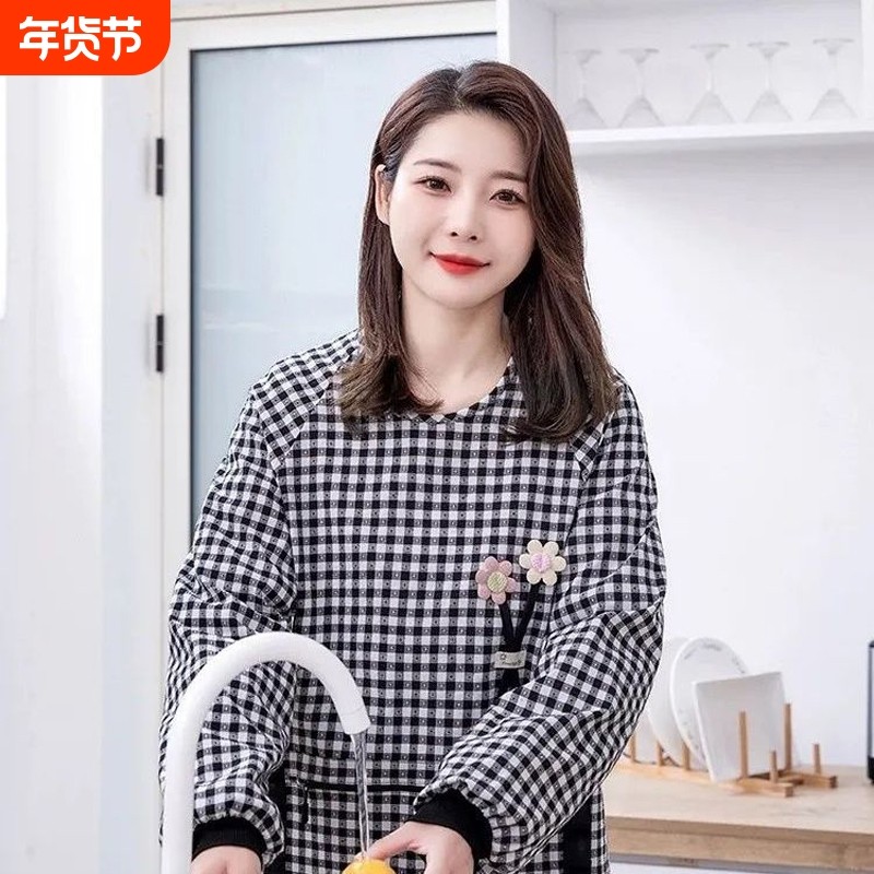 厨房做饭家用罩衣长袖棉布高档提花上班工作衣服冬天拉链兜围裙女,家庭/个人清洁工具,围裙,淘宝优惠券,粉丝福利购,淘宝优惠卷