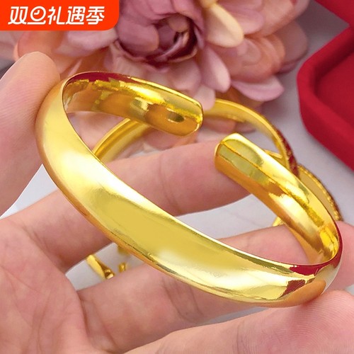 送戒指越南沙金手镯女款开口镯子实心不掉色生日礼物手饰光面推拉