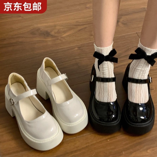 甜酷粗跟高跟小皮鞋女2025春夏季新款厚底增高法式复古玛丽珍单鞋