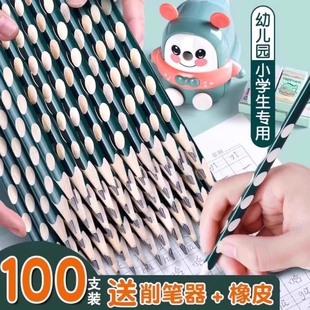 洞洞铅笔小学生专用一二年级2B铅笔矫正握姿幼儿园初学者大三角HB2比练字考试涂卡正品无毒写字海豚素描原木