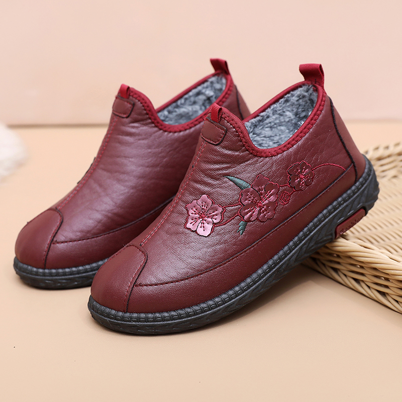 妈妈鞋冬季棉鞋加绒秋冬中年短靴保暖老人中老年女鞋皮鞋休闲舒适