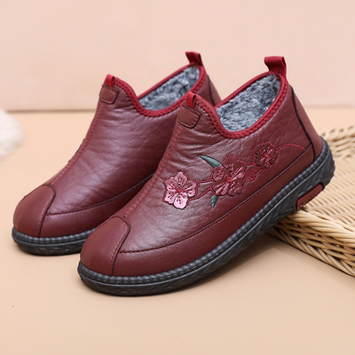 妈妈鞋冬季棉鞋加绒秋冬中年短靴保暖老人中老年女鞋皮鞋休闲舒适