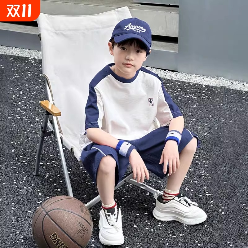 透气纯棉男童夏装套装夏季儿童短袖t恤运动服薄款童装运动帅气