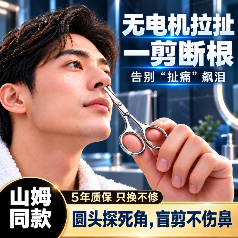 不锈钢美容剪刀圆头修鼻毛男用安全剃鼻毛修剪器女士修眉毛小剪刀