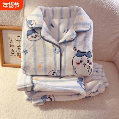 女童秋冬季珊瑚绒卡通睡衣家居服