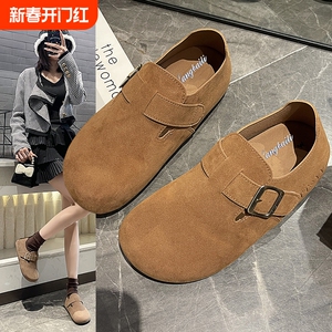 厚底内增高全包勃肯鞋女2025春季新款复古豆豆鞋懒人一脚蹬乐福鞋