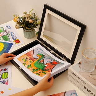 儿童画装 裱画框磁吸收纳150张a4奖状展示免打孔相框8寸手工现代