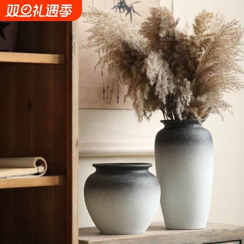 景德镇中式陶瓷花瓶复古怀旧粗陶花器家居客厅书房台面装饰品摆件