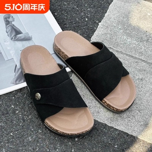 软木勃肯鞋女夏季外穿厚底博肯鞋户外海边沙滩凉拖小码一字拖圆头