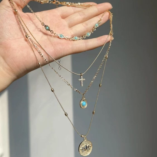 biuboom复古花朵十字镂空项链