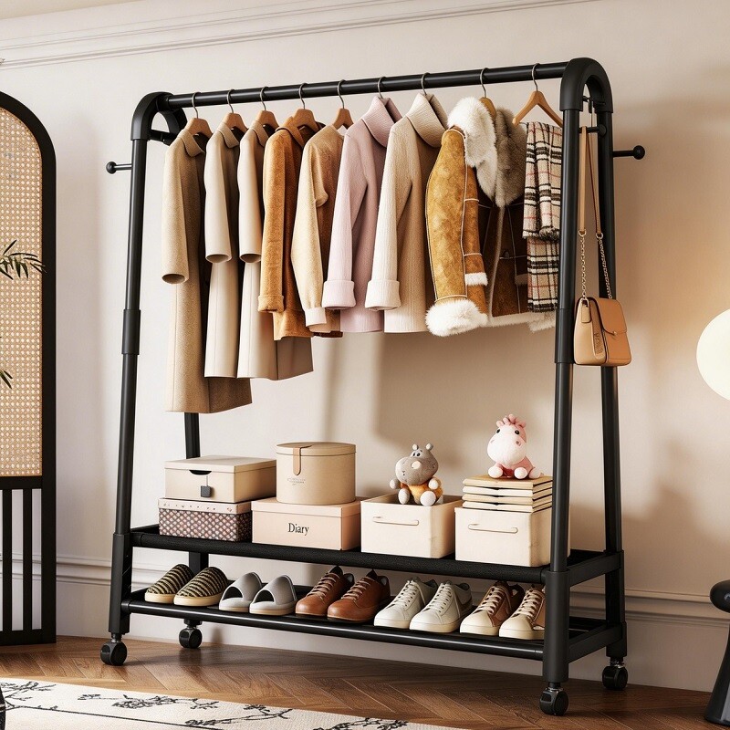 晾衣架落地室内宿舍移动晒衣架衣帽架家用卧室加粗挂衣服架挂杆