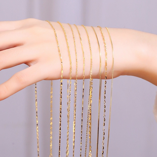 簡約金項鏈女925銀鍍黃金色鏈子彩金素鏈細裸鏈鎖骨鏈無吊墜配飾