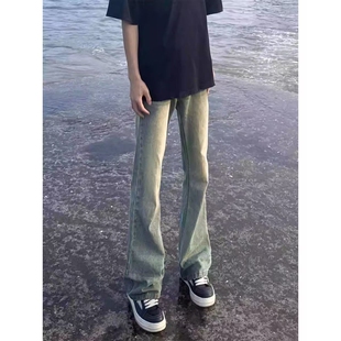 复古蓝中腰牛仔裤男款痞帅cleanfit裤子美式高街直筒显瘦微喇长裤