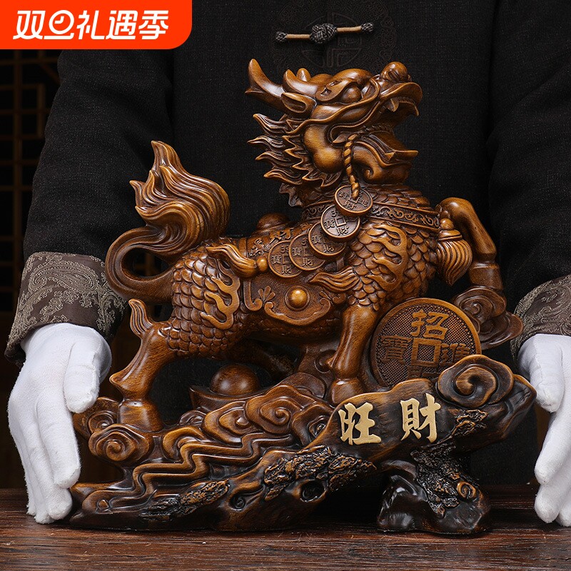镇宅招财福禄双全麒麟摆件招财纳福卧室客厅摆设办公室装饰品桌面