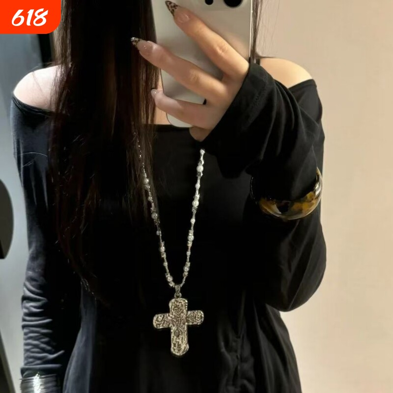欧美亚文化吊坠项链女潮流小众时尚Y2K重工毛衣链辣妹配饰