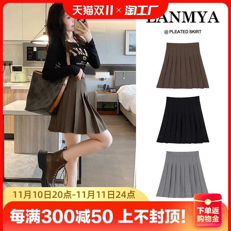 百褶裙女高腰显瘦春夏新款a字半身裙大码胖mm黑色短裙2023年通勤