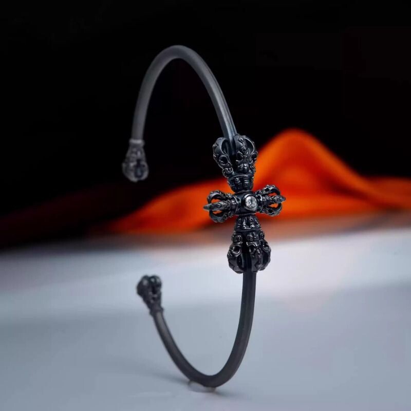 暗黑风十字降魔杵手镯复古做旧藏式法器手镯镯小众设计开口手环