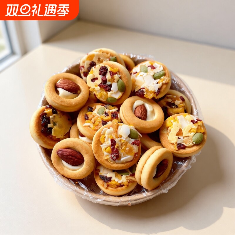 坚果披萨小圆饼干曲奇夹心雪花酥糕点网红零食小饼干小包装咸蛋黄