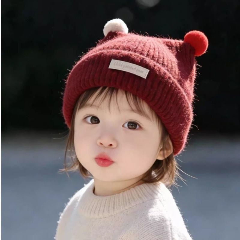 韩系儿童帽子秋冬季保暖加厚针织套头帽男婴女宝宝防风护耳毛线帽