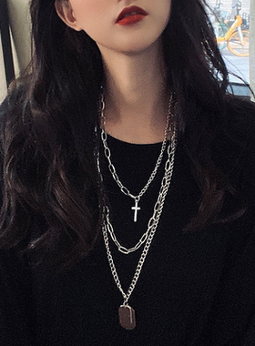 潮牌项链女ins风嘻哈韩版毛衣男原宿小众设计吊坠个性酷多层饰品