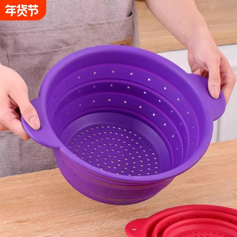 现货多用途耐高温厨房户外水果篮蔬菜便携折叠硅胶沥水篮子洗菜盆,家装主材,沥水篮,淘宝优惠券,粉丝福利购,淘宝优惠卷