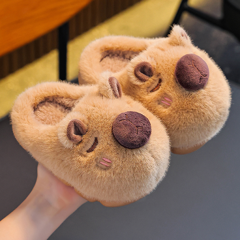 卡皮巴拉儿童棉拖鞋踩屎感男童冬季卡通可爱防滑室内软底宝宝拖鞋