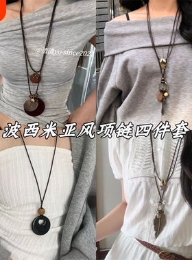 复古做旧蝴蝶结金属项链民族风波西米亚简约百搭长款圆环吊坠2025