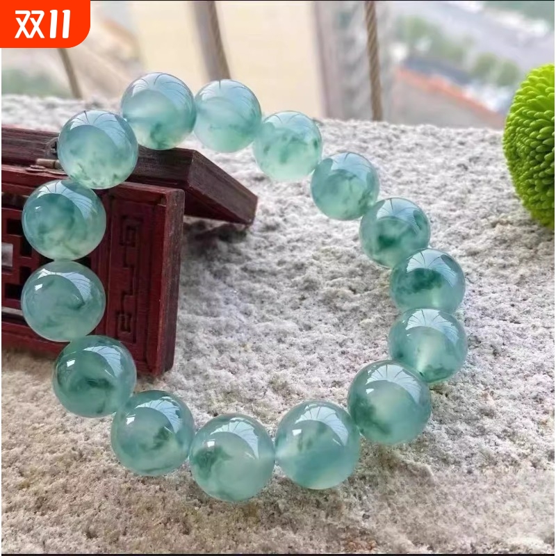 危地马拉冰种飘花翡翠手链老坑蓝水手串冰种飘花仿翡翠送女友礼盒