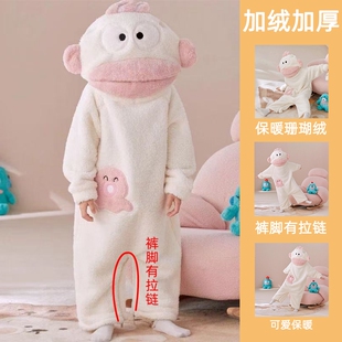 丑鱼珊瑚绒睡衣女款2026新款冬季高级感男加厚儿童睡袍连体家居服