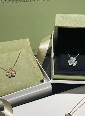 全新高定品质满钻三叶草项链花瓣S925纯银锁骨链玫瑰金黄金白金
