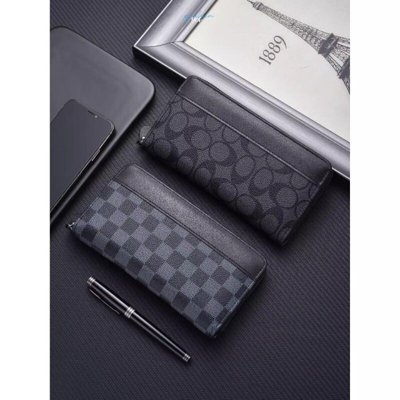 长款男士钱包手机包潮流青年手拿包个性格子拉链钱夹大容量手抓包