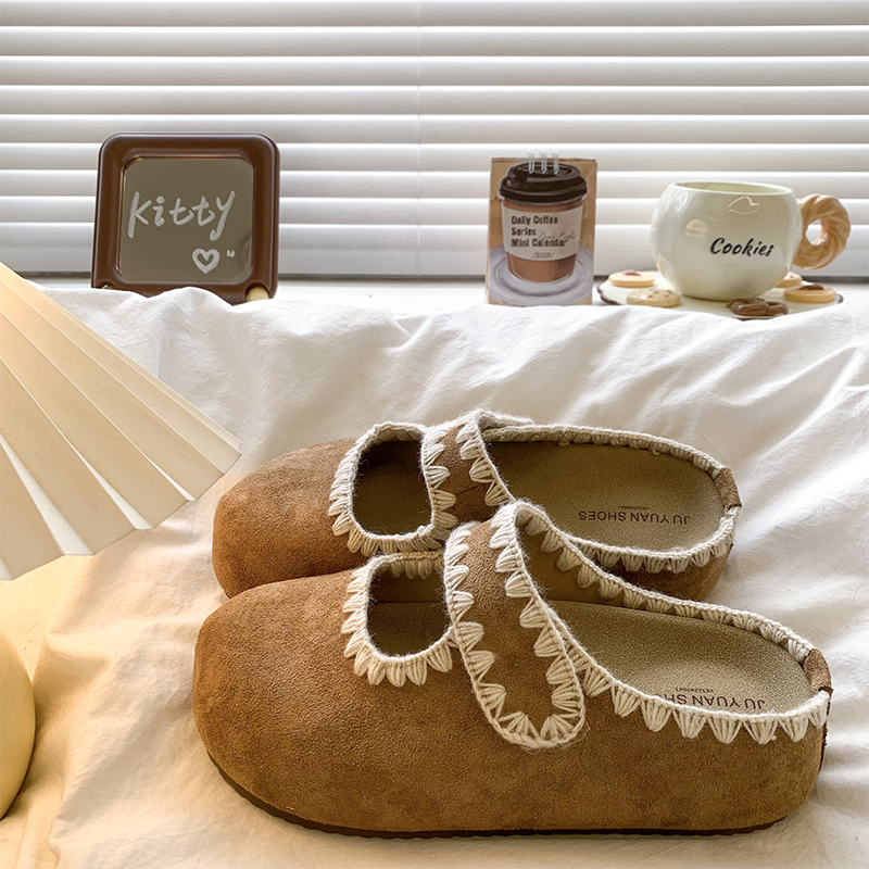 厚底内增高勃肯鞋包头半拖鞋女外穿2025秋季新款刺绣玛丽珍博肯鞋