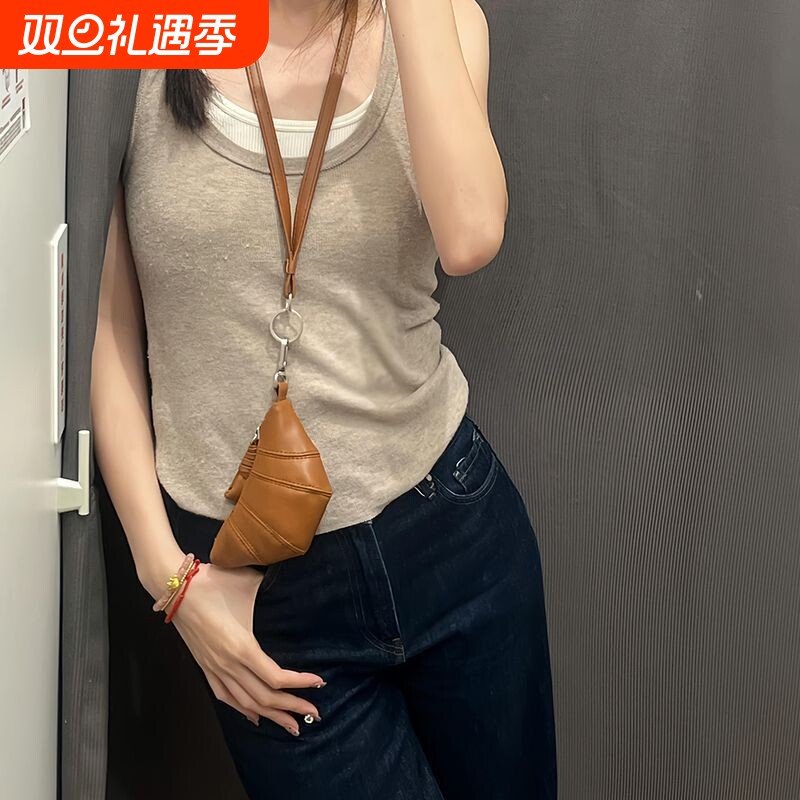 网红可颂牛角包2025小众迷你复古钥匙包百搭口红耳机包挂脖零钱包