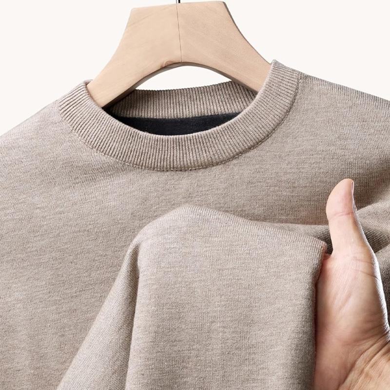 加绒加厚毛衣男秋冬纯色宽松圆领针织衫简约保暖套头打底毛衫线衣
