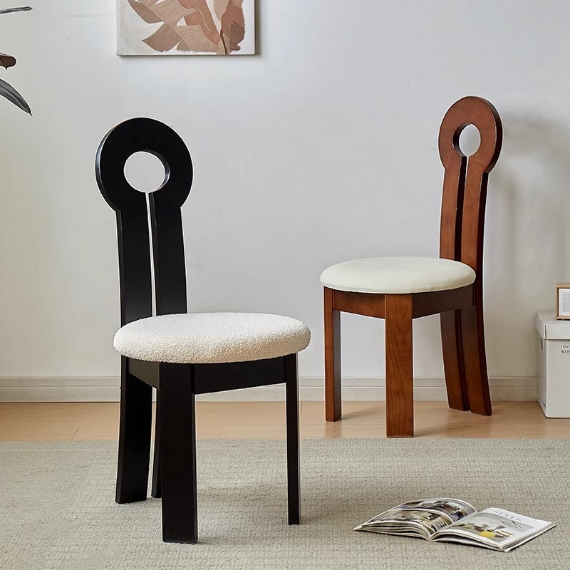 法式复古实木餐椅中古人鱼钥匙椅子靠背风化妆凳子轻奢收纳软包