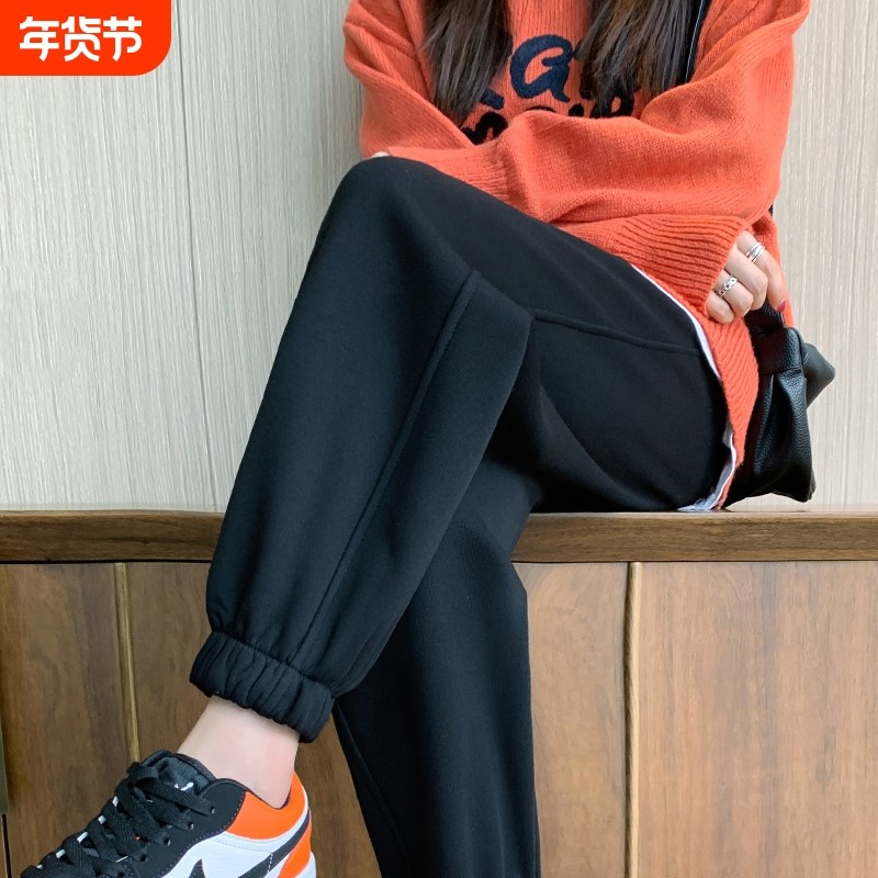 黑色裤子女秋冬2024新款宽松束脚显瘦运动裤休闲加绒卫裤女春秋潮,女装/女士精品,大码裤装,淘宝优惠券,粉丝福利购,淘宝优惠卷