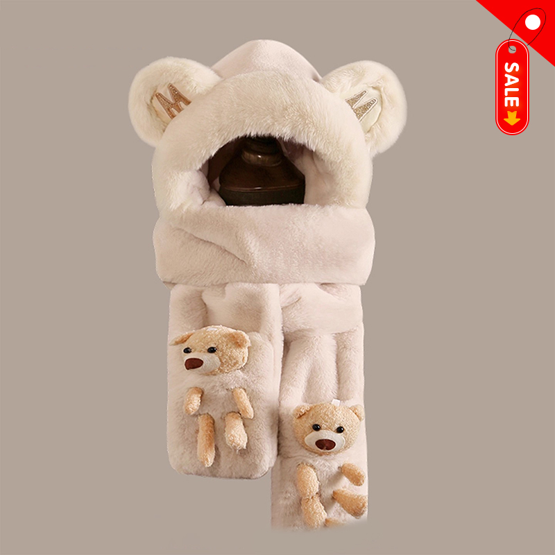 帽子女款2025新款小熊围巾帽一体秋冬加绒儿童帽骑车围脖防风护耳