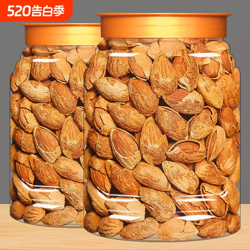巴旦木坚果500g带壳巴达木巴坦木杏仁干果年货果仁罐装食用优选