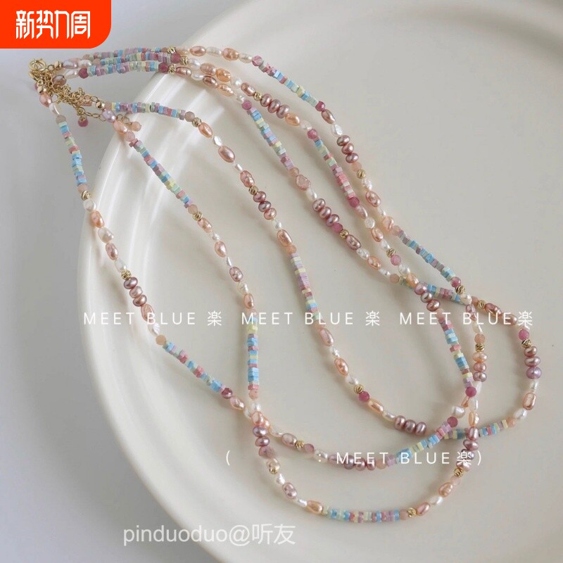 梦幻粉紫色天然巴洛克珍珠项链女不规则小众百搭设计2025年新款