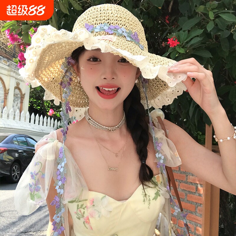 蕾丝花边编织草帽女夏季海边这样图片