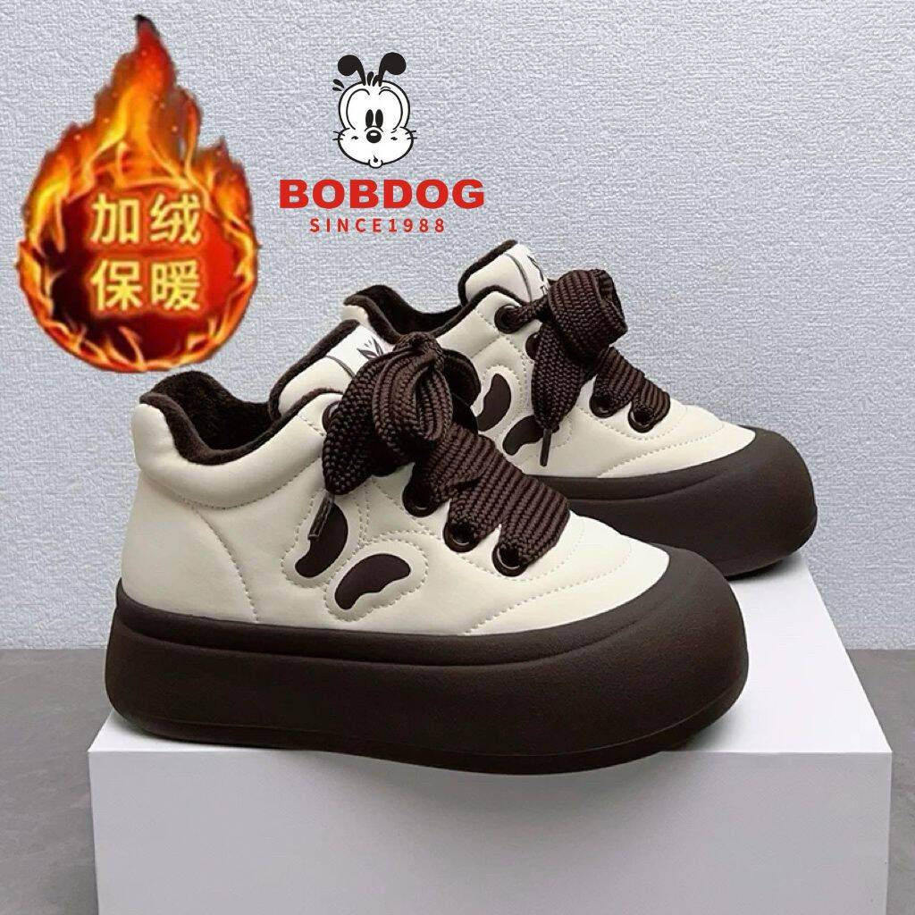 巴布豆小白鞋女2025新款冬季加绒保暖棉鞋厚底儿童运动板鞋潮防滑